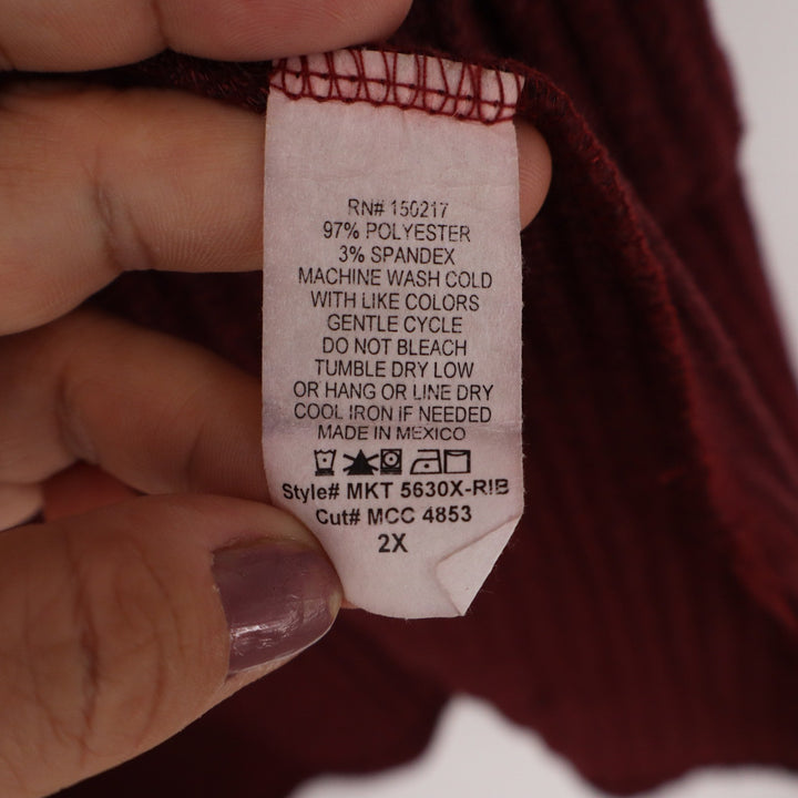 Burgundy Ribbed Longline Open Front Cardigan Plus Size 2X Pockets