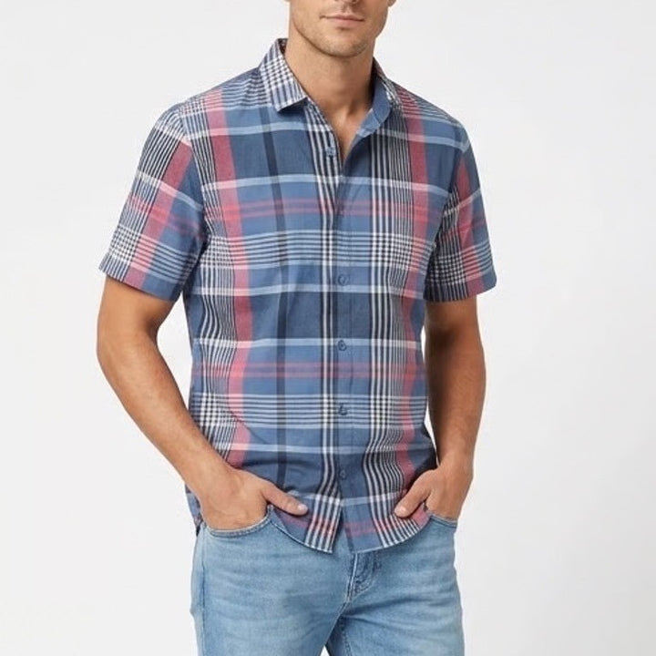 Walter Hagen Clubhouse Mens Small Madras Navy Multi Plaid Button Down Shirt NEW