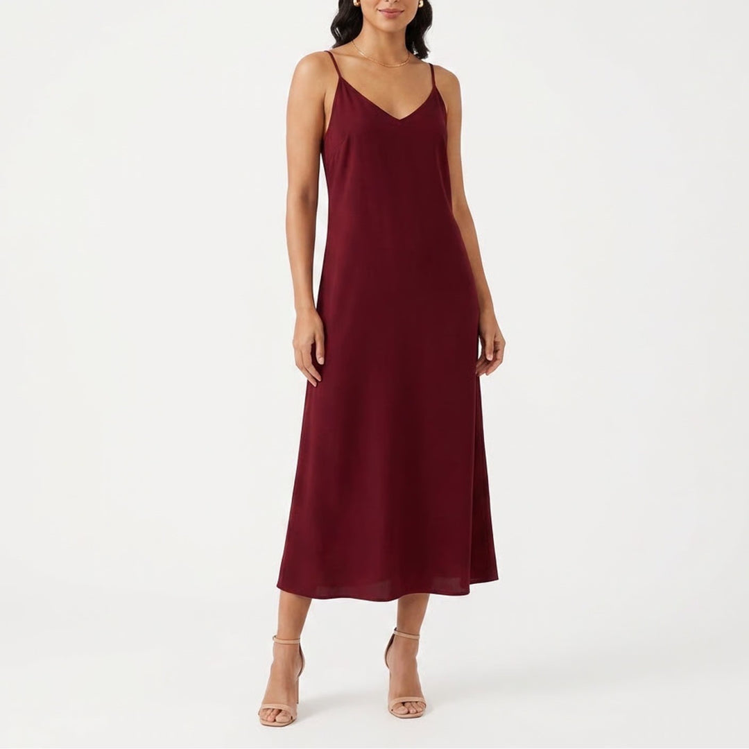 See You Monday Burgundy Midi Slip Dress Spaghetti Strap V-Neck Large NEW