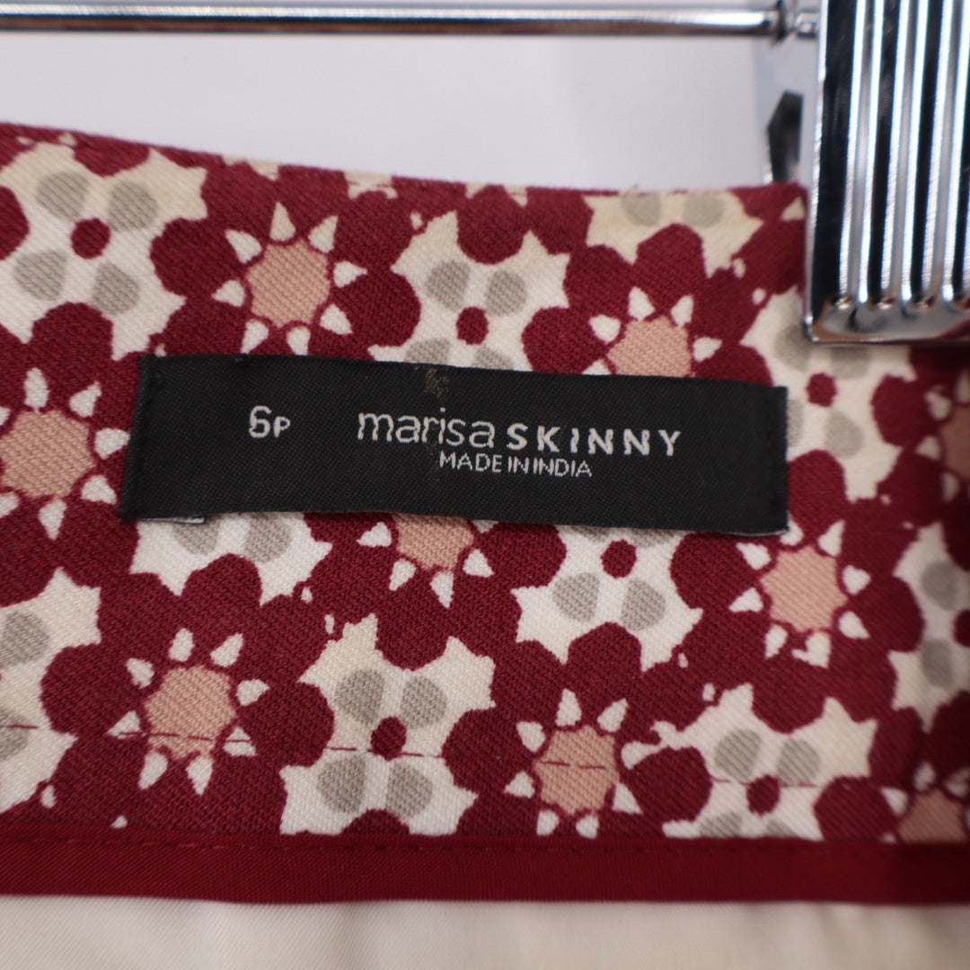 LOFT Pants Womens 6P Marisa Skinny Burgundy Geometric Floral Stretch Excellent