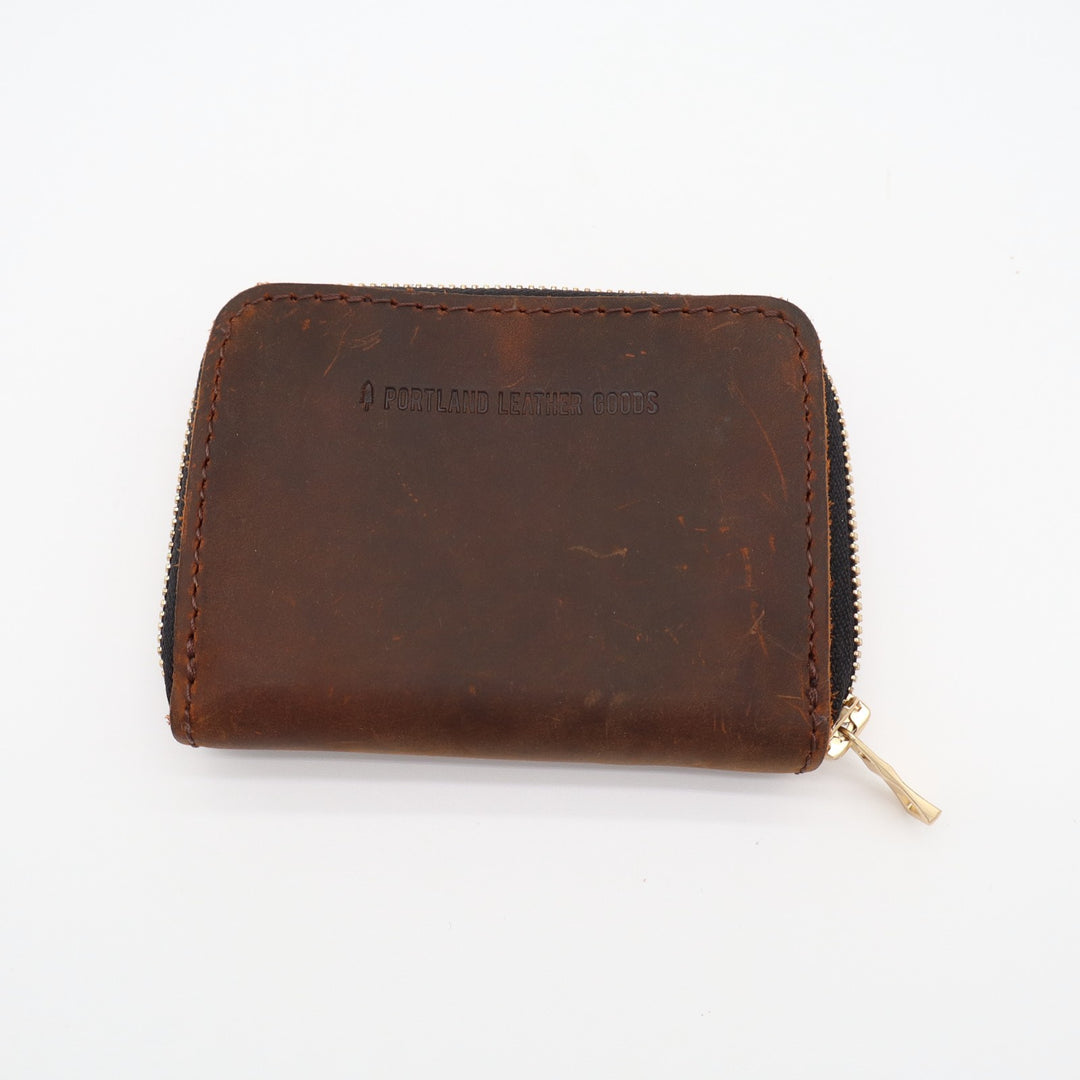 Portland Leather Goods Zip Wallet Womens Wallet Dark Brown Leather 4 Card Slots