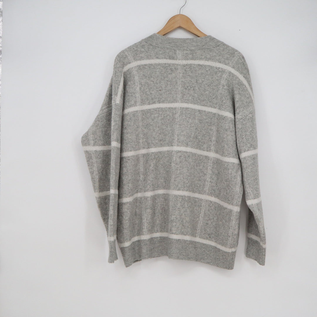 A New Day Womens Grey Windowpane Plaid Button Front Cardigan Sweater Size M