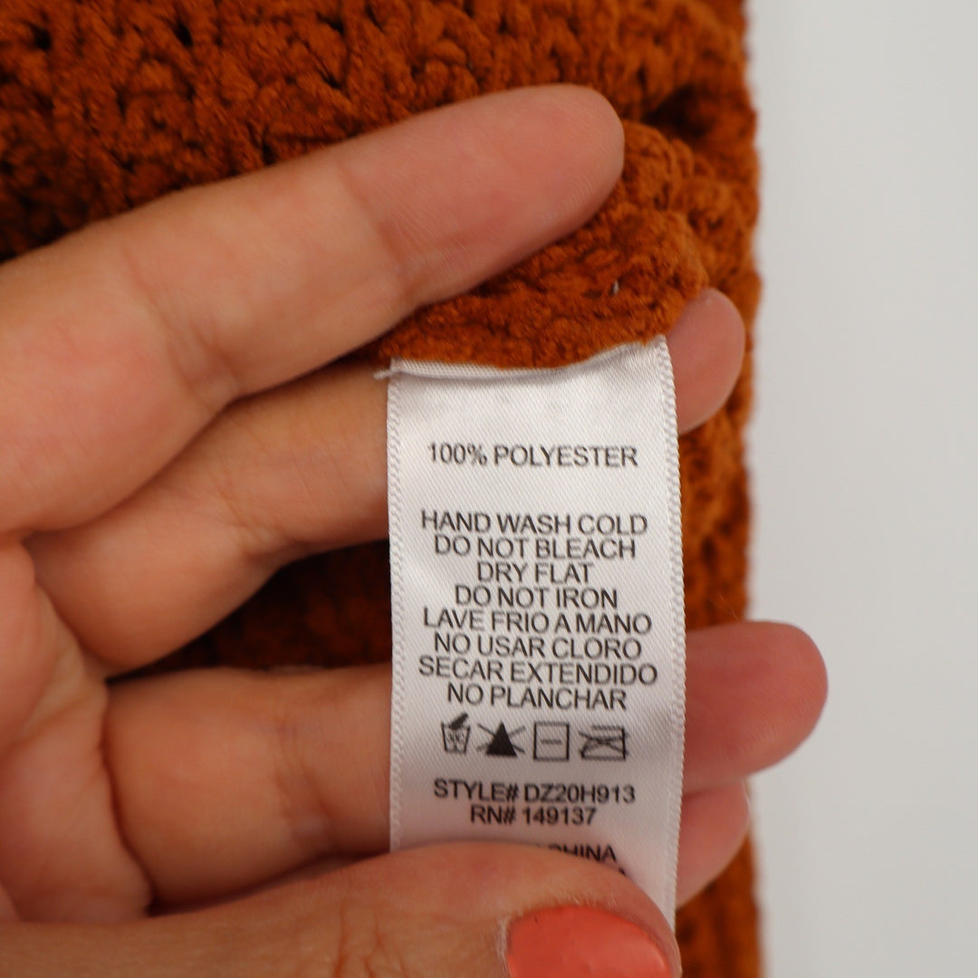 Double Zero Burnt Orange Mock Neck Chunky Shaker Knit Sweater Womens Size L