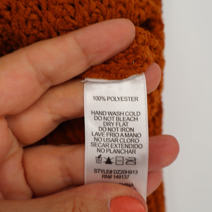 Double Zero Burnt Orange Mock Neck Chunky Shaker Knit Sweater Womens Size L
