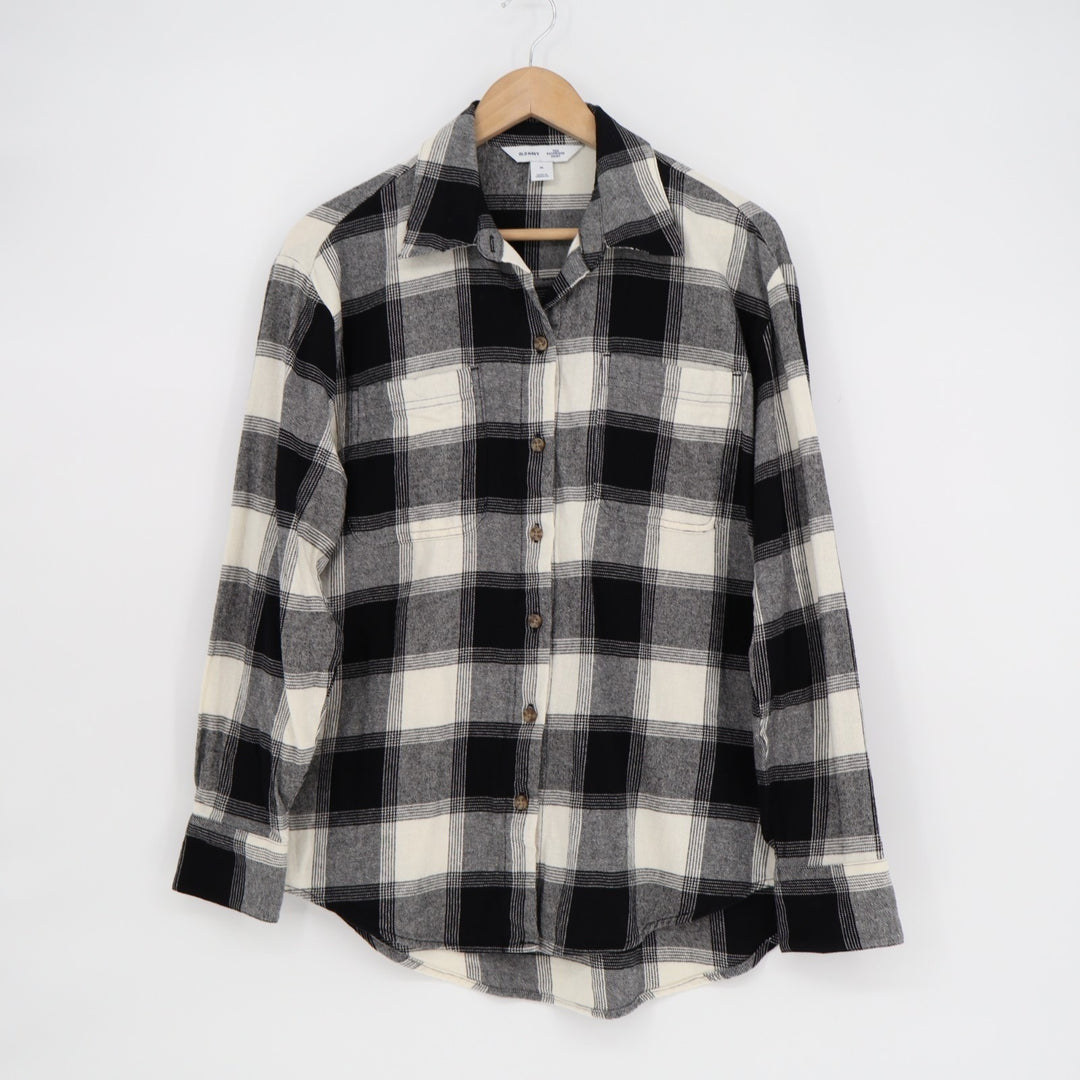 Old Navy The Boyfriend Flannel Shirt Womens Medium Multicolor Plaid Button Up