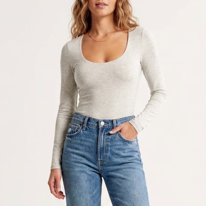 Abercrombie & Fitch Soft A&F Collection Grey Long Sleeve Scoop Neck Bodysuit S