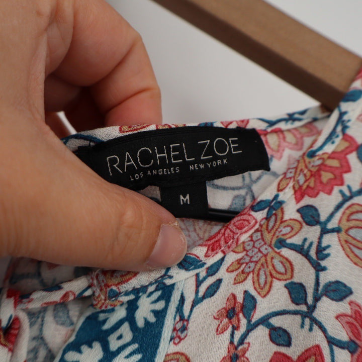 Rachel Zoe Boho Floral Tunic Dress Tassel Tie V Neck Viscose Size M