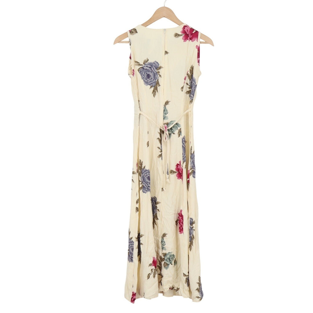 En Focus Vintage Floral Maxi Dress Cream Pink Rose V-Neck Sleeveless 5/6