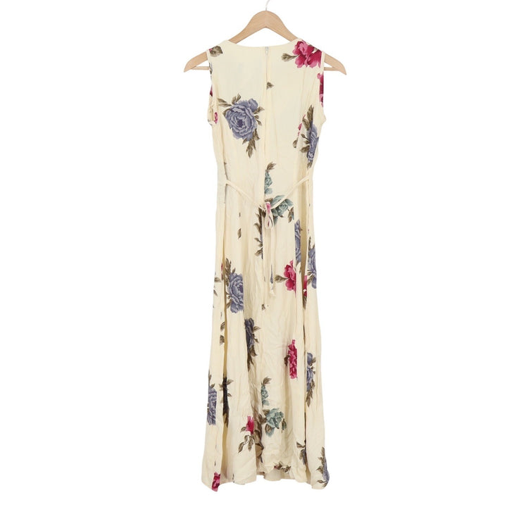 En Focus Vintage Floral Maxi Dress Cream Pink Rose V-Neck Sleeveless 5/6