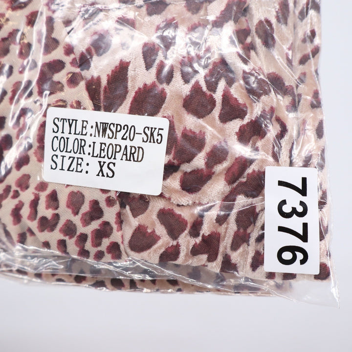 Naked Wardrobe Leopard Print Mini Skirt NWSP20-SK5 Brown Velvet Ruffle XS