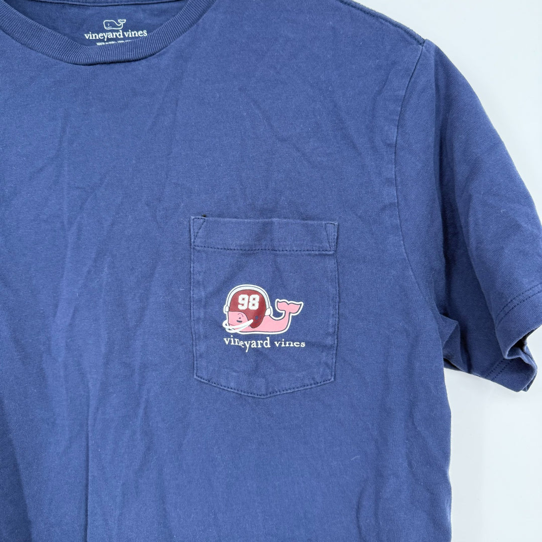 Vineyard Vines T-Shirt Boys XL(18) Blue Cotton Football Helmet Whale Graphic
