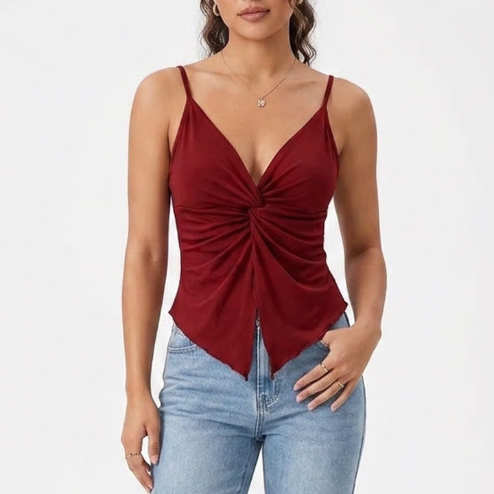 SHEIN Burgundy Red Twist Front Handkerchief Hem Cami Top XS Adjustable Straps