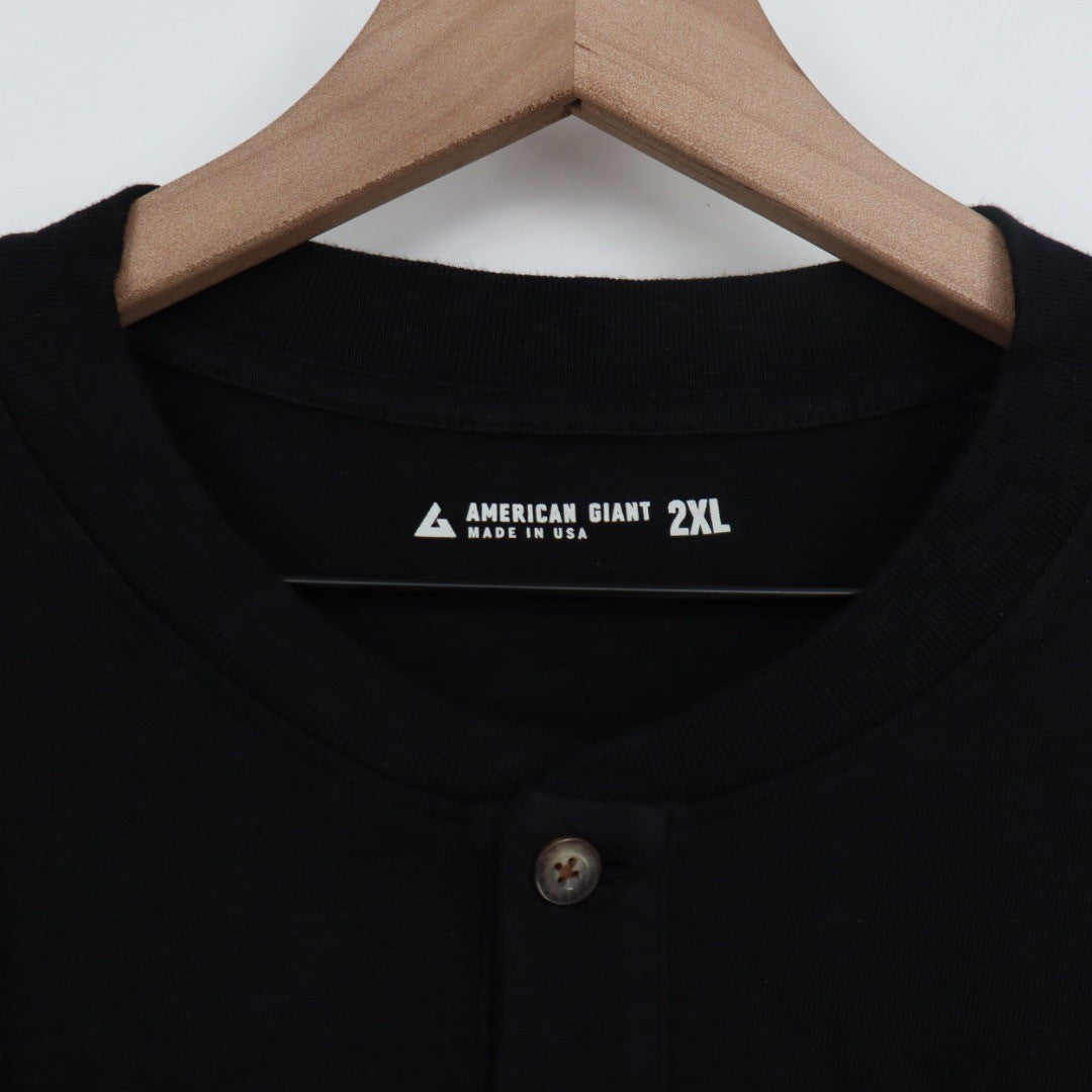 American Giant Black Long Sleeve Henley Shirt Men's 2XL Made in USA Cotton