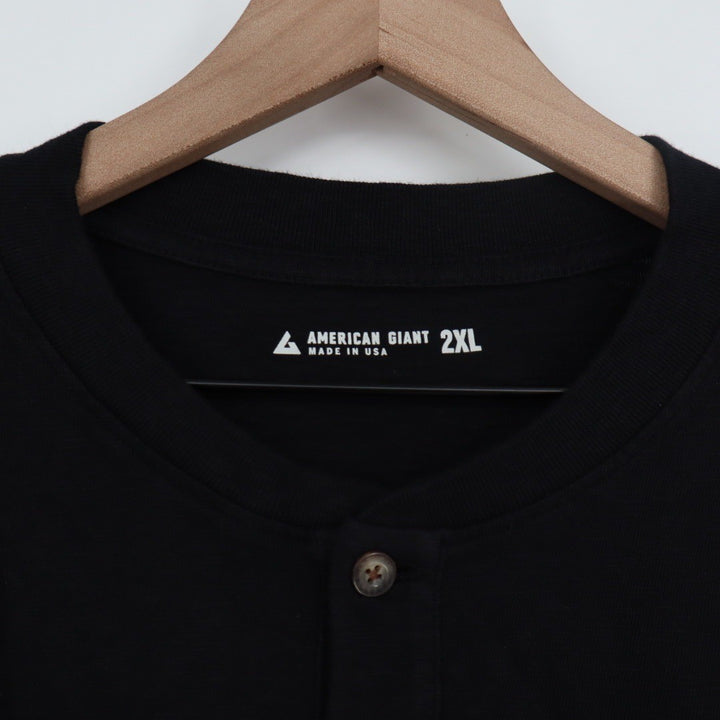 American Giant Black Long Sleeve Henley Shirt Men's 2XL Made in USA Cotton