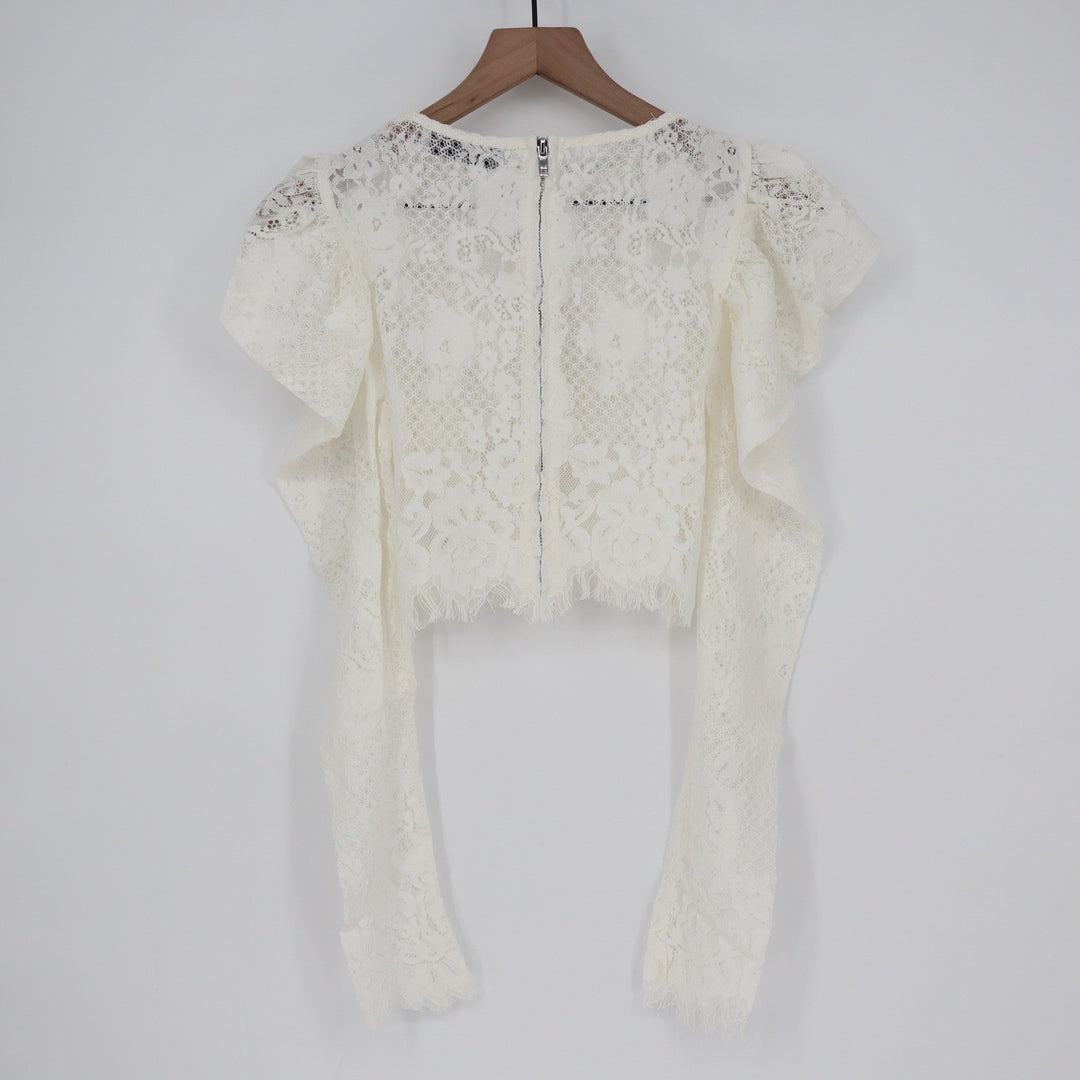 Naked Wardrobe Off White Lace Ruffle Statement Crop Top NWSP20-T21 Small