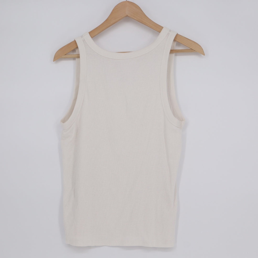 A New Day Tank Top Women 2XL White Cotton Stretch Ribbed Knit Scoop Neck Outdoor