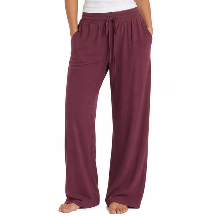 Terra & Sky Womens 0X 14W Burgundy Wide Leg Lounge Pants Drawstring Pockets Soft
