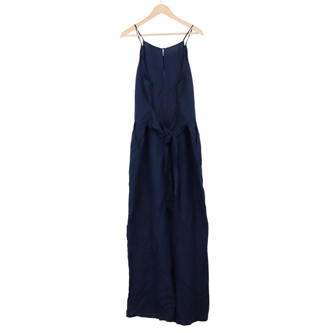 LOFT Navy Blue Linen Blend Wide Leg Tie Back Jumpsuit Size 16 Sleeveless High