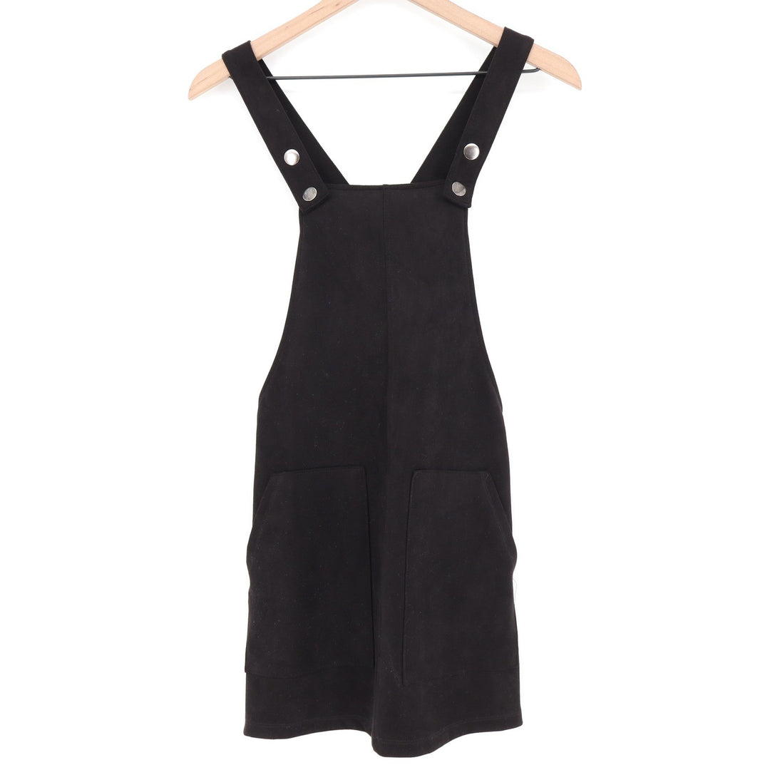 Forever 21 Black Pinafore Overall Dress Mini Front Pockets Size S
