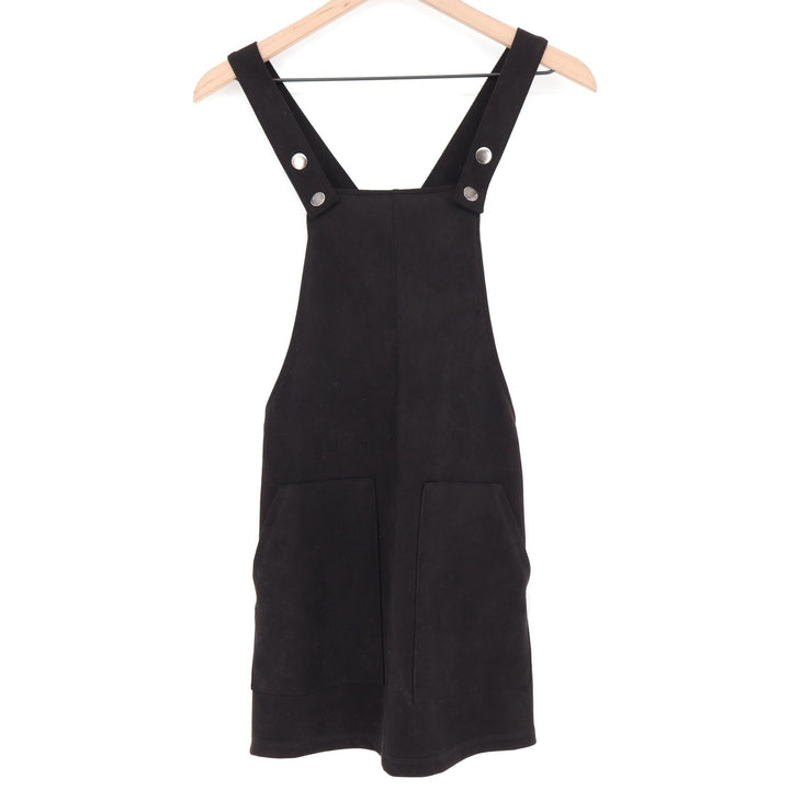 Forever 21 Black Pinafore Overall Dress Mini Front Pockets Size S
