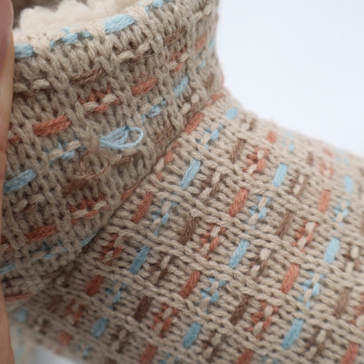 Muk Luks Womens Knit Slipper Boots Faux Fur Lined Beige Blue Coral Size Small