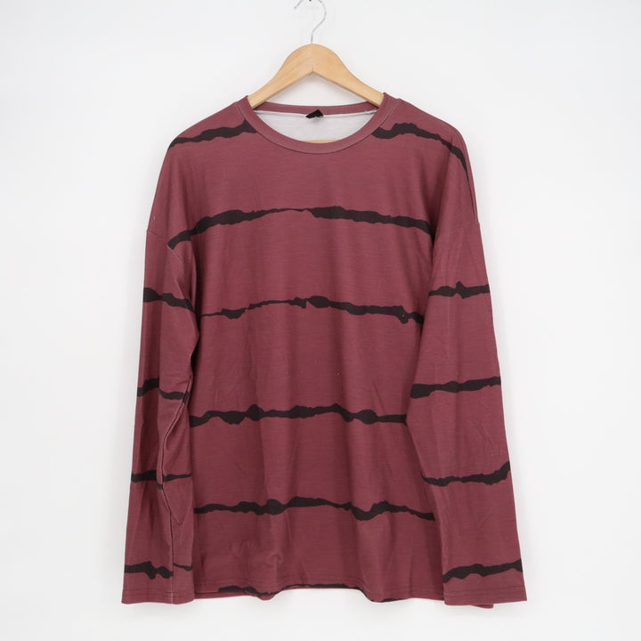 Shein Shirt Women Large Maroon Black Wire Themed Stripes Stretch Long Sleeve Tee