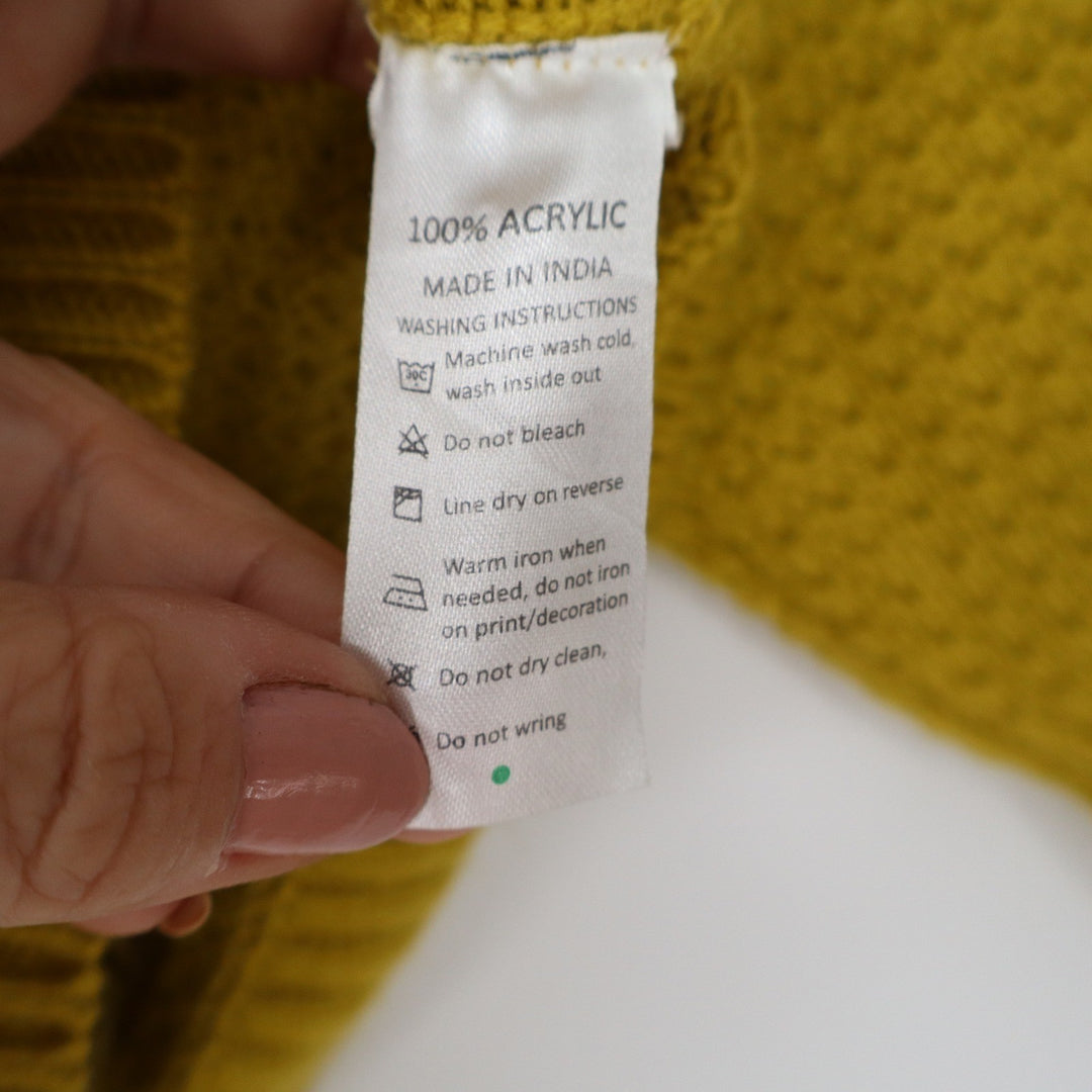 Ether by Myntra Mustard Yellow Cable Knit Popcorn Stitch Sweater Womens Small