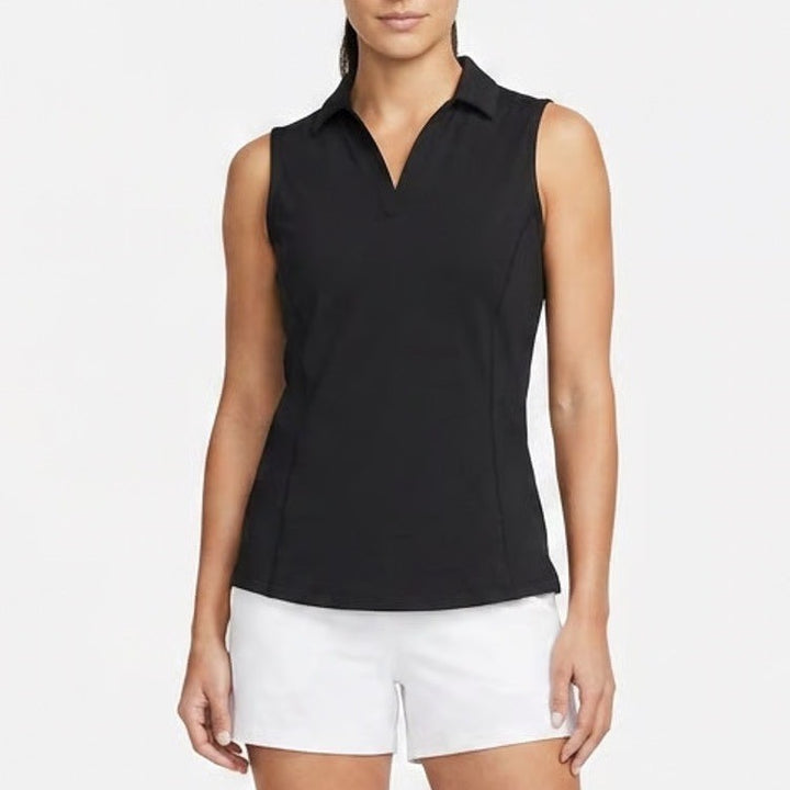PGA Tour Airflux Sleeveless Polo Shirt Womens Medium Black V-Neck Golf Top KLB