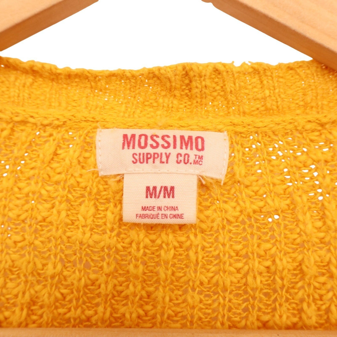 Mossimo Supply Cardigan Sweater Womens M Yellow Cotton Patch Pockets Open Front