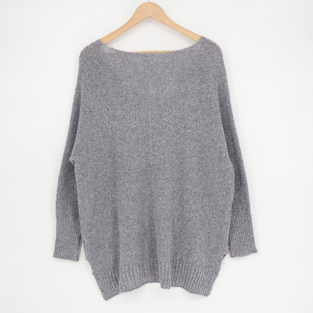 La Miel Sweater Womens Medium Gray Knit Ribbed High Low Hem Long Sleeve Pullover