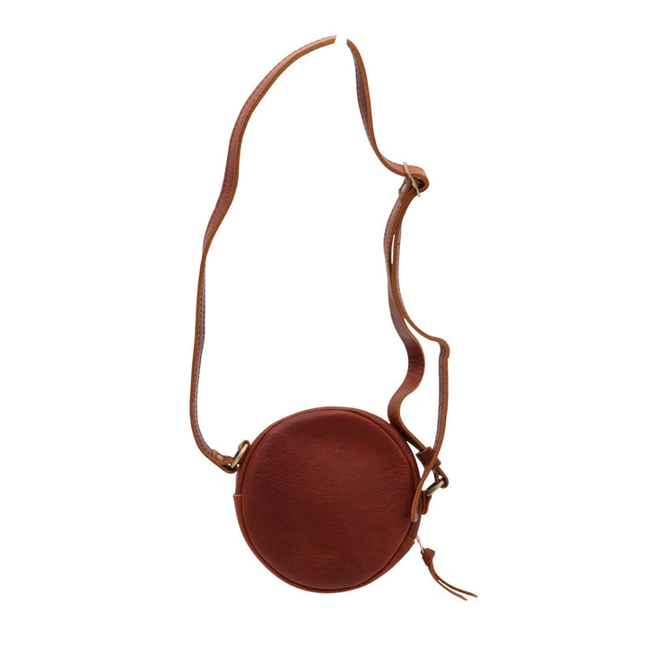 Portland Leather Goods Circle Crossbody Bag Cognac Brown Leather Round Purse