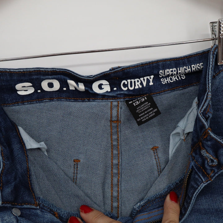 SONG Curvy Super High Rise Denim Shorts Womens 13/31 Blue Stretch Medium Wash