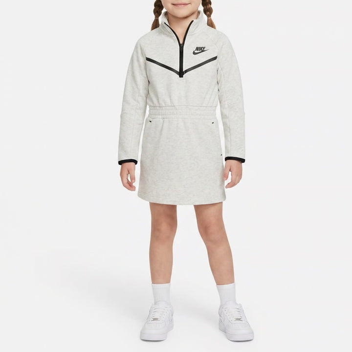 Nike Girls Tech Fleece Quarter Zip Dress Light Grey Heather Size 5