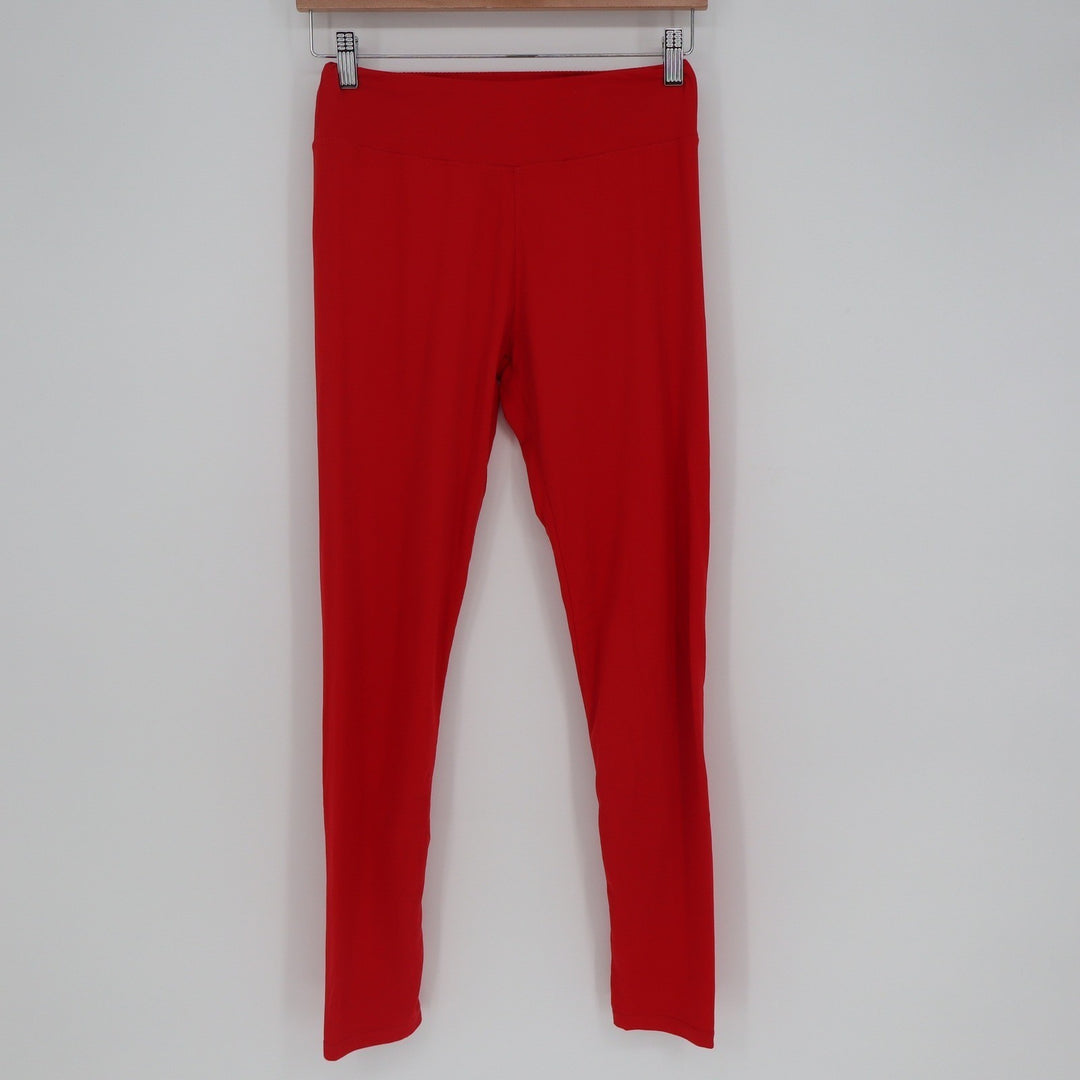 Satina High Waisted Leggings Red One Size OS Full Length Soft Stretch Pants