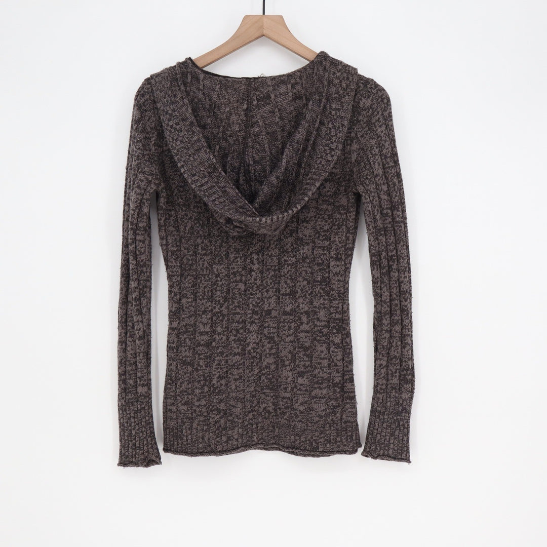 Roxy Womens Brown Marled Knit Button Henley Hoodie Sweater Size M