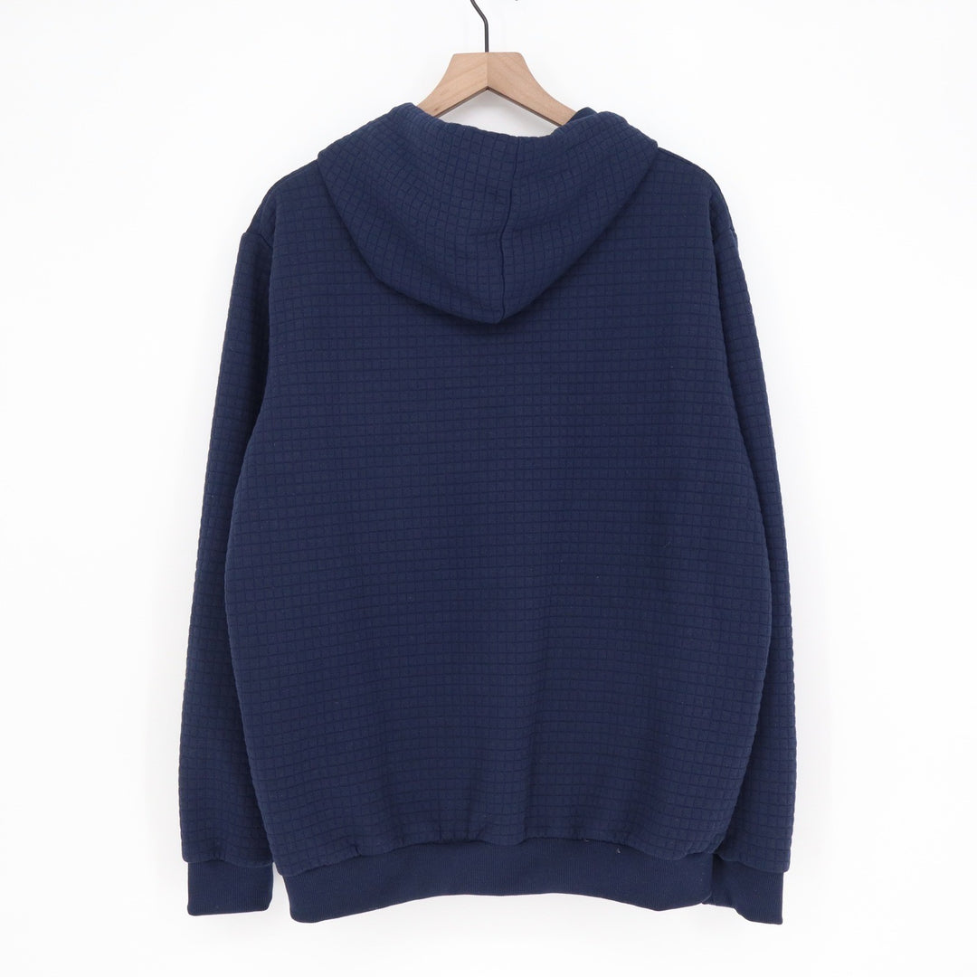 Navy Blue Waffle Grid Textured Pullover Hoodie Mens XL Kangaroo Pocket GK Logo
