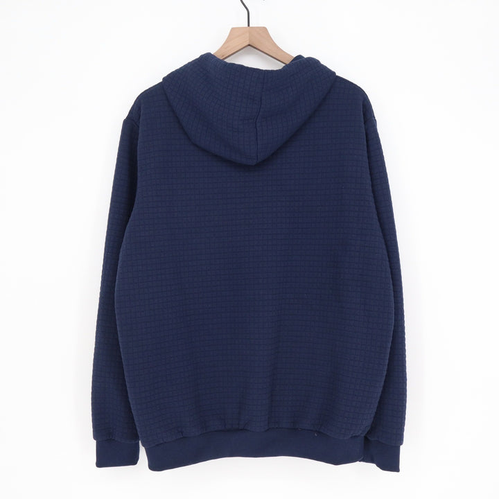 Navy Blue Waffle Grid Textured Pullover Hoodie Mens XL Kangaroo Pocket GK Logo