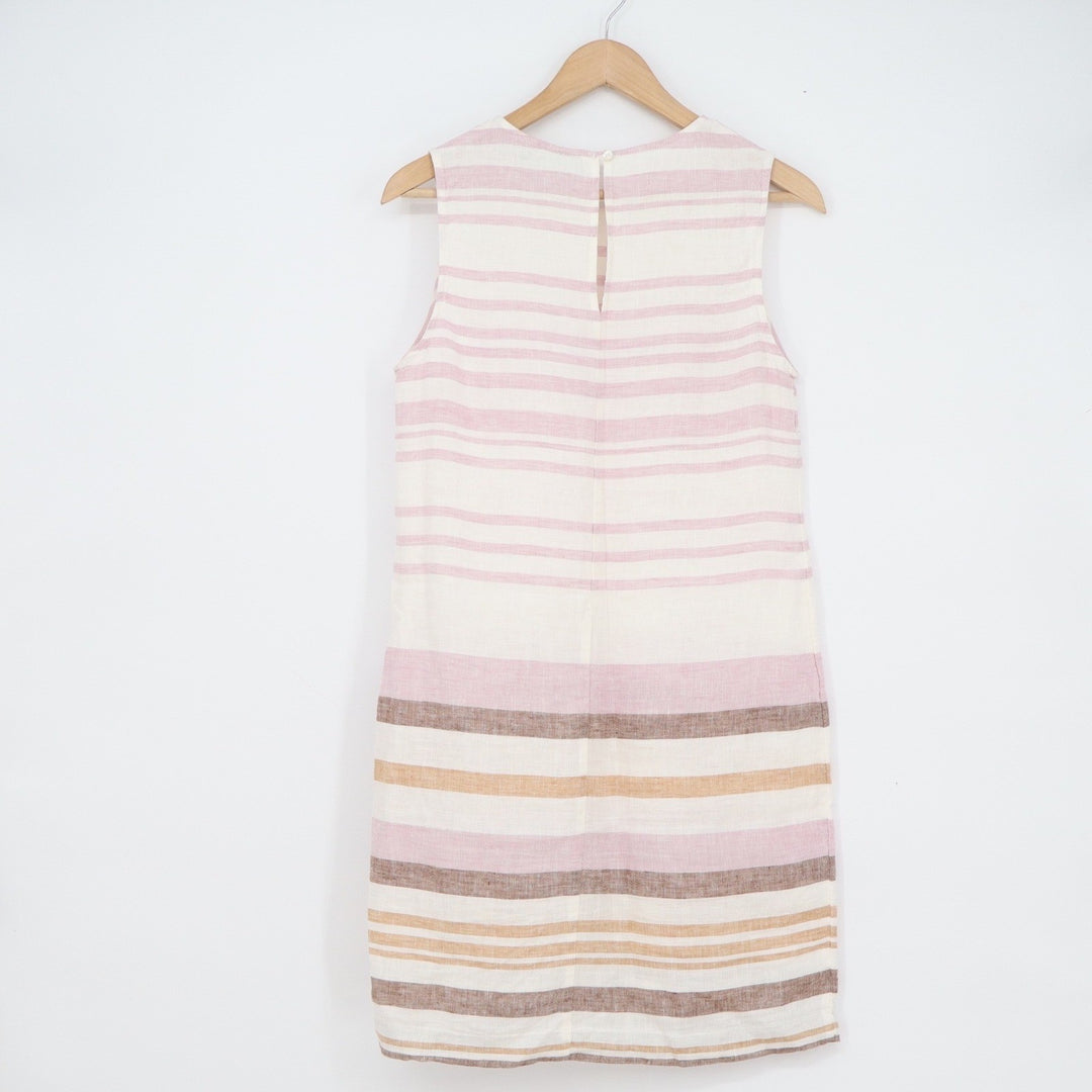 Rachel Zoe Pink Tan Striped 100% Linen Sleeveless Shift Dress Womens Size 6