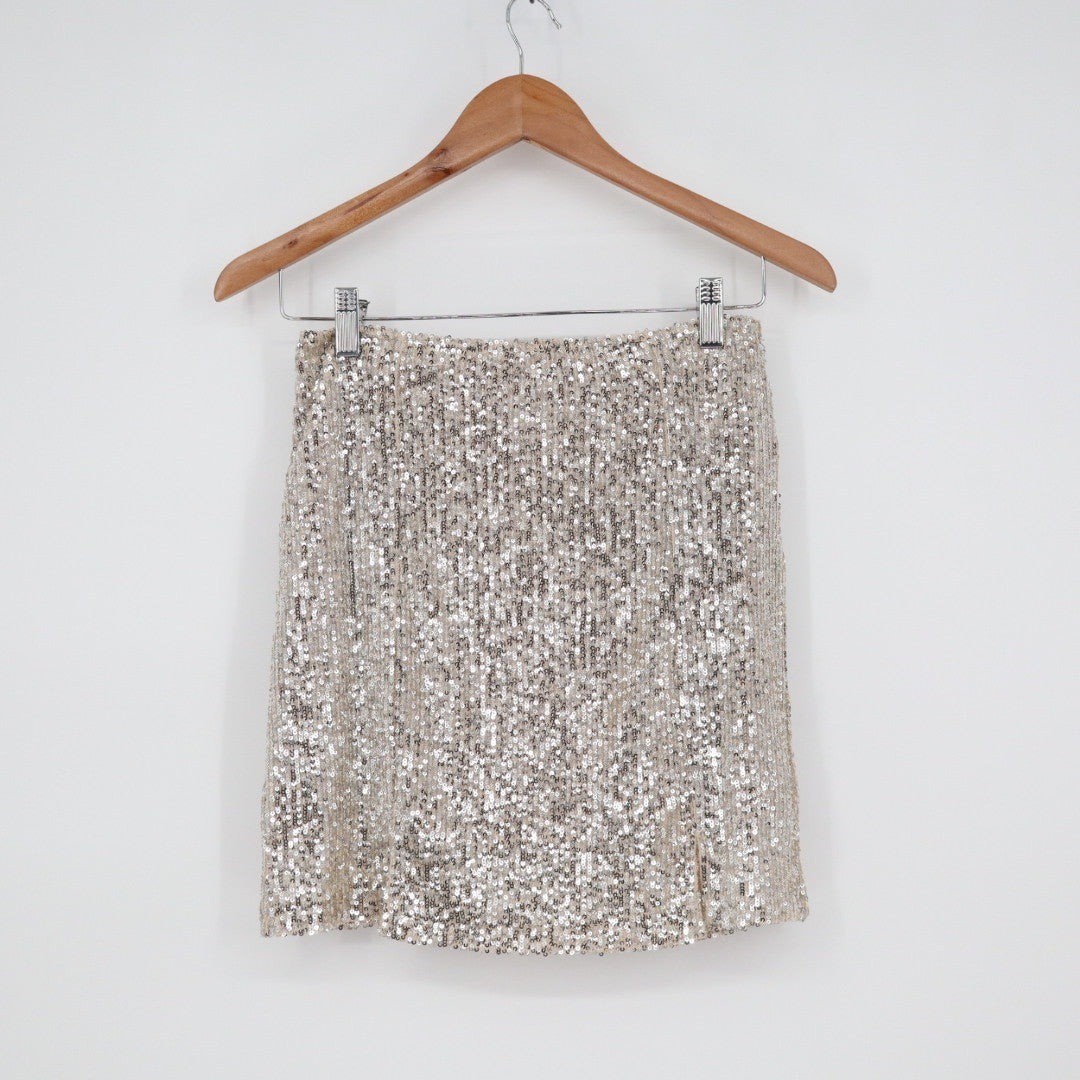 Love on a Hanger Sequin Mini Skirt Silver Sparkle Party Glam Size 7