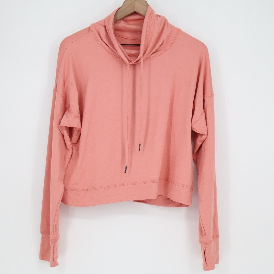 Marika Crop Sweatshirt Womens Blush Fleece Drawstring Neck Thumb Hole Sleeve