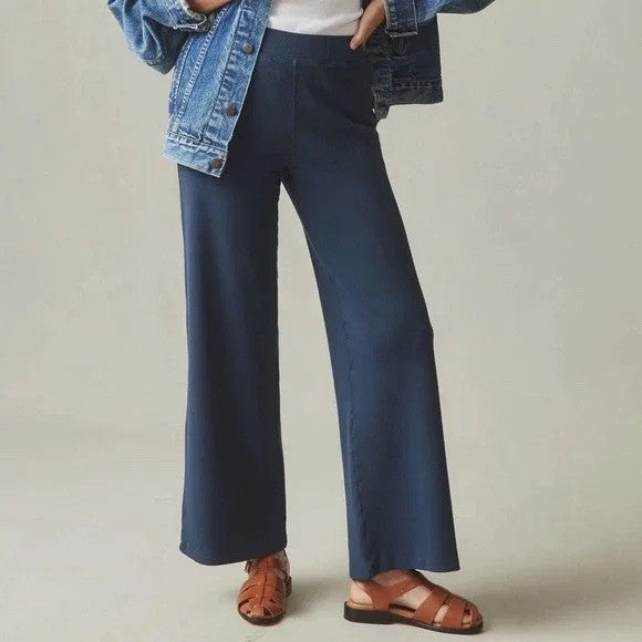 American Giant Navy Ribbed Wide Leg Lounge Pants XS Made in USA Cotton Blend