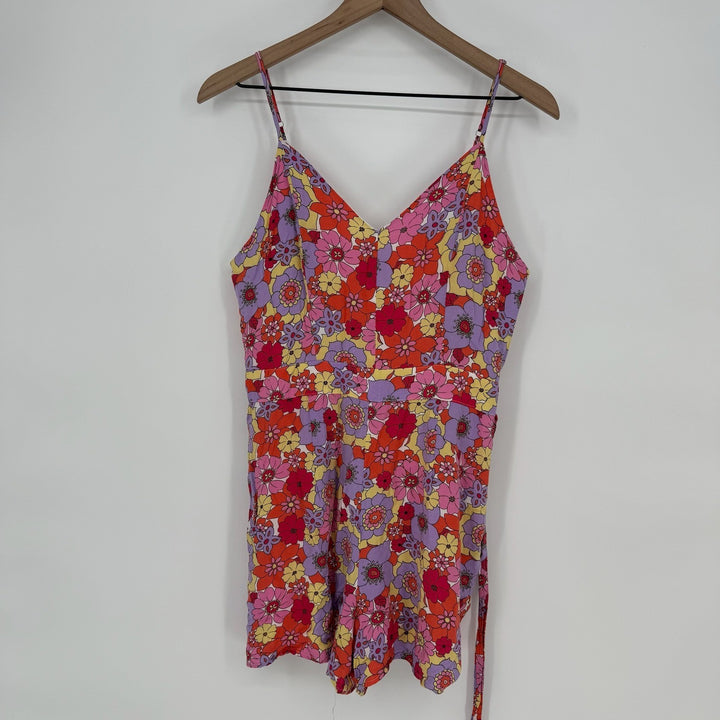 Lounge Floral Print Spaghetti Strap Romper Jumpsuit Women's Size L