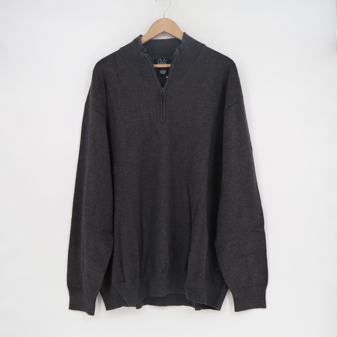 Jos. A. Bank Sweater Mens 3X Charcoal Gray Wool Tight Knit 1/4 Zip Long Sleeve