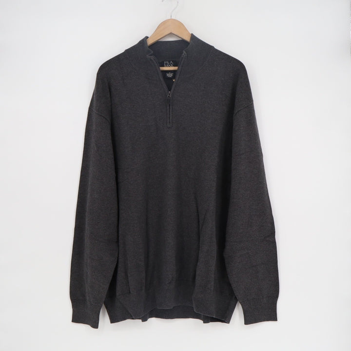 Jos. A. Bank Sweater Mens 3X Charcoal Gray Wool Tight Knit 1/4 Zip Long Sleeve