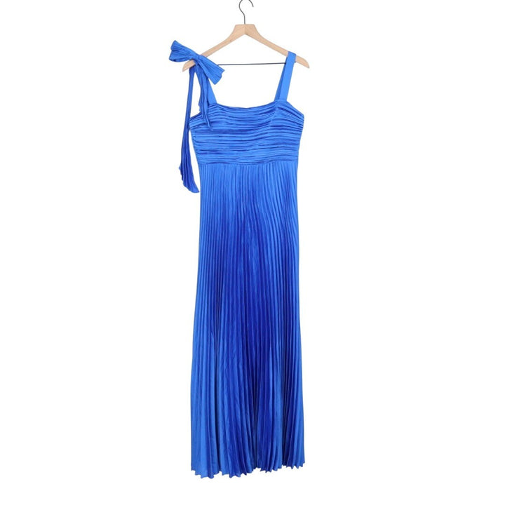 Lulus Gorgeous Purpose Maxi Dress Womens Large Royal Blue Pleated Sleeveless Bow