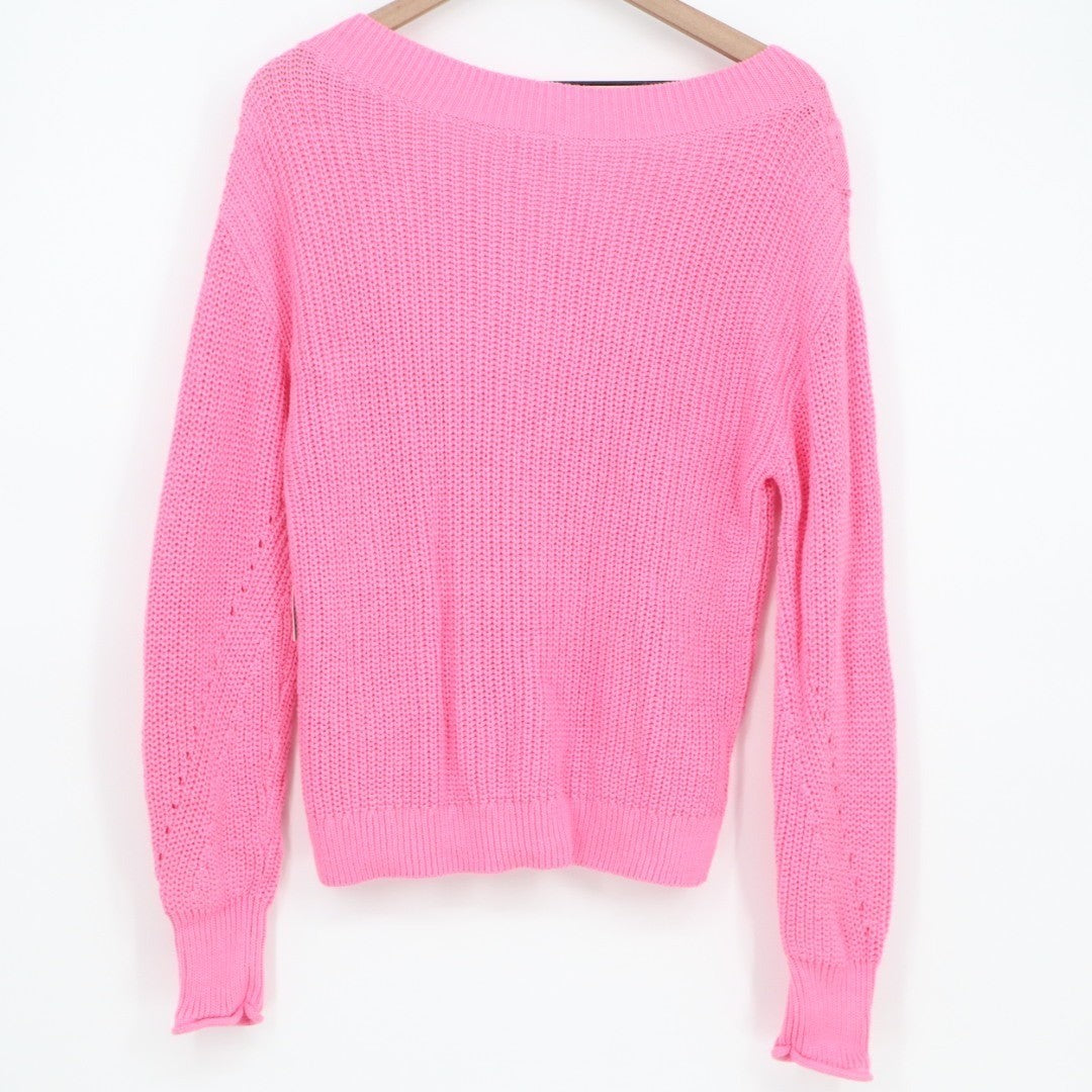 Abound Sweater Women Medium Aurora Pink Cable Knit Cotton Side Slit High Low Hem