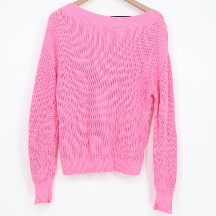 Abound Sweater Women Medium Aurora Pink Cable Knit Cotton Side Slit High Low Hem