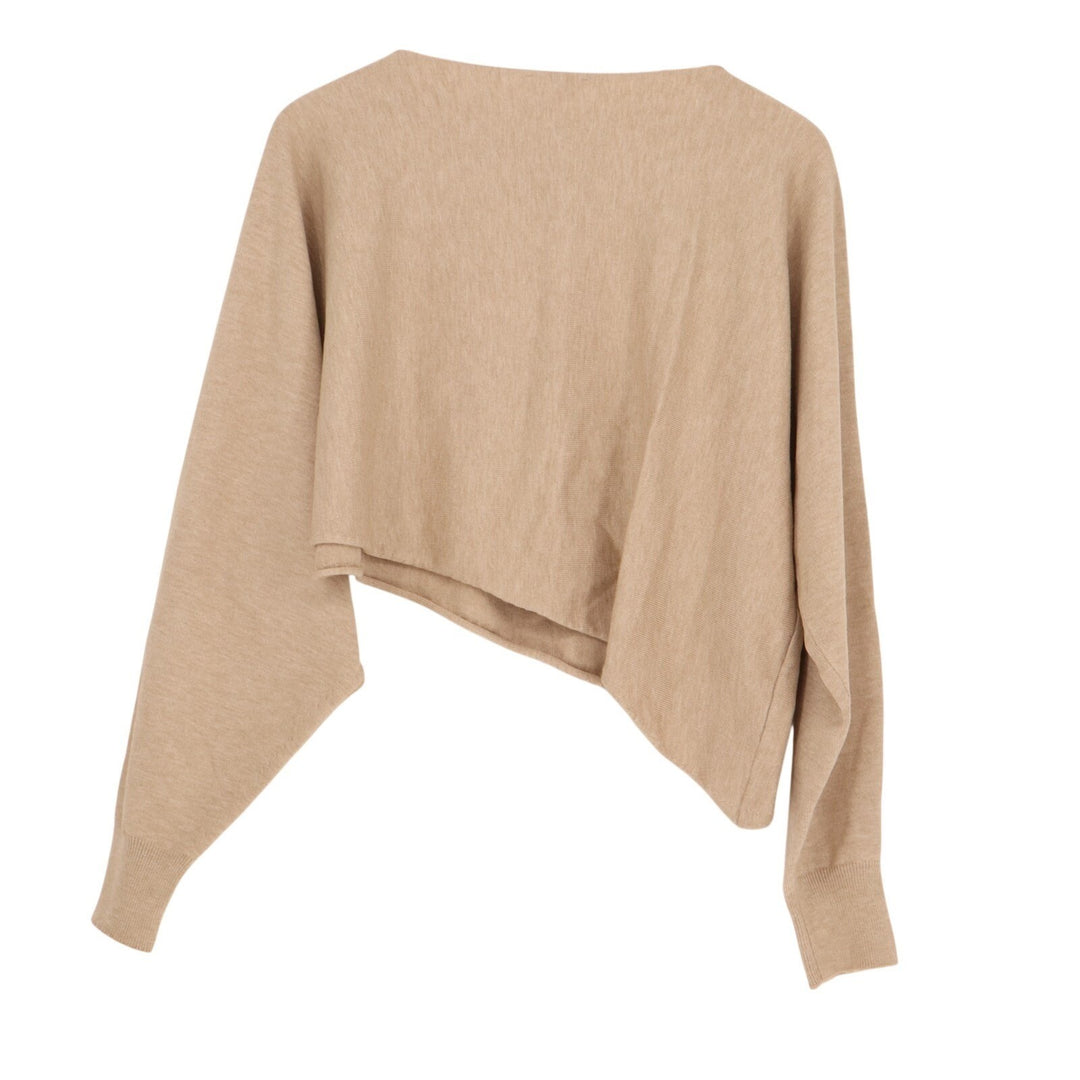 Mimosa Sweater Womens S Beige Tight Knit Boat Neck Dolman Sleeve Asymmetric Hem