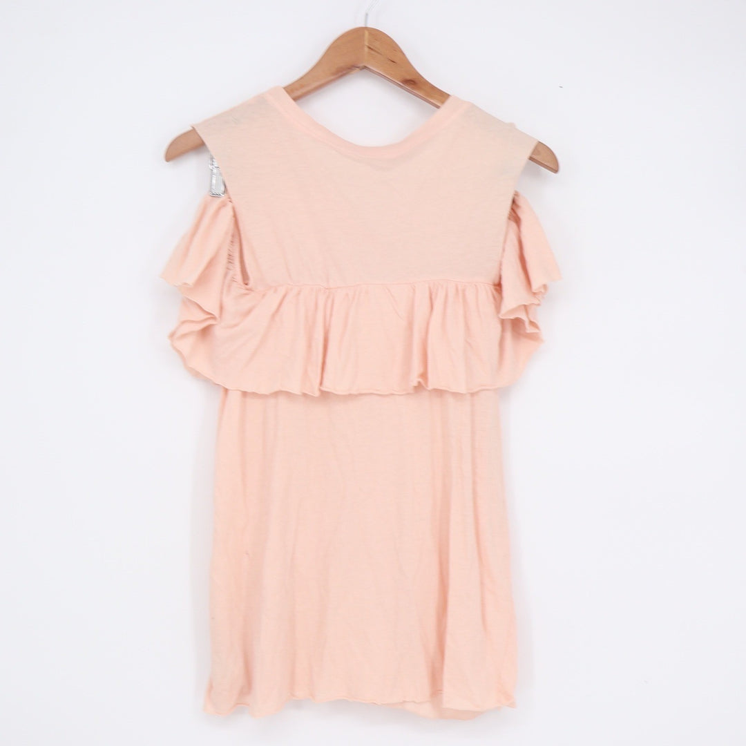 Truly Madly Deeply Peach Cold Shoulder Ruffle Top V-Neck Cotton Modal Size M