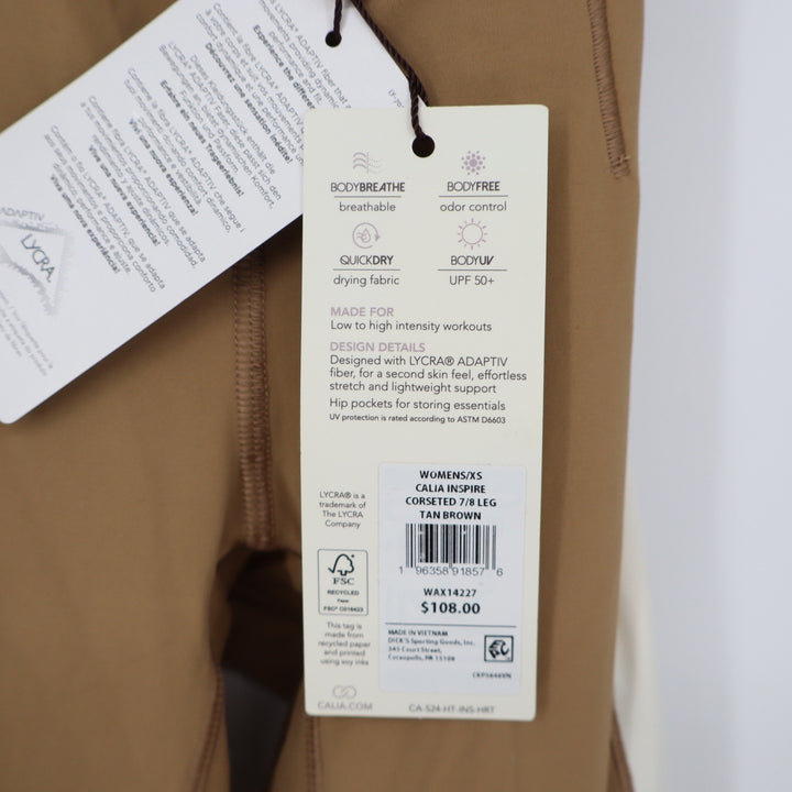 Calia Inspire Corseted 7/8 Leggings Tan Brown XS High Rise Pocket Legging